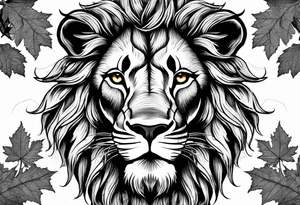 The lion of Judah, which is Jesus Christ, is tied and intertwined within a maple tree. Incorporate a cross as well tattoo idea