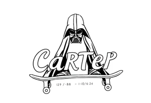 Skateboarding TALL Darth Vader
WORDS in star wars font "Darth Carter"
12/29/88-01/06/24 tattoo idea