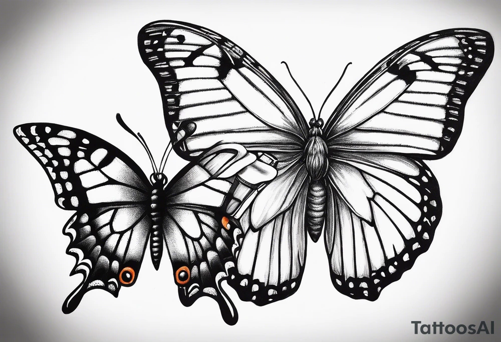 a butterfly and a moth next to each other small under the collar bone tattoo idea