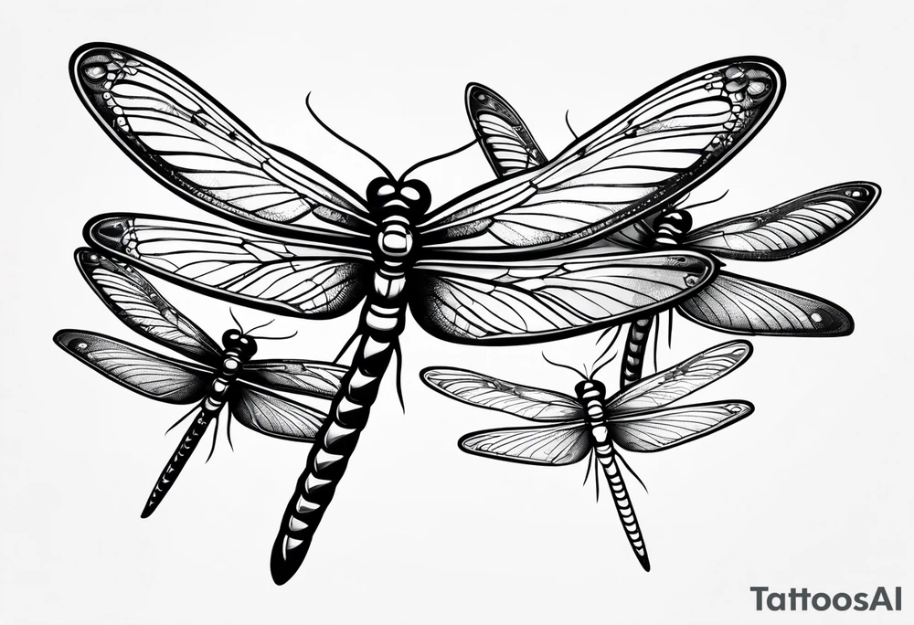 4 dragonflies flying together tattoo idea