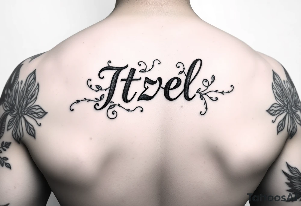 Itzel name on arm with vines around tattoo idea