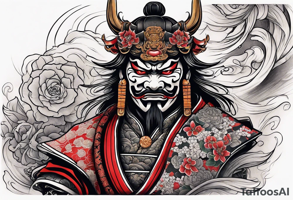 Japanese samurai with demon mask tattoo idea