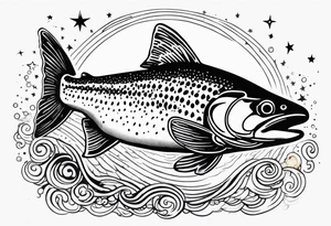 A rainbow trout jumping out of the stars tattoo idea