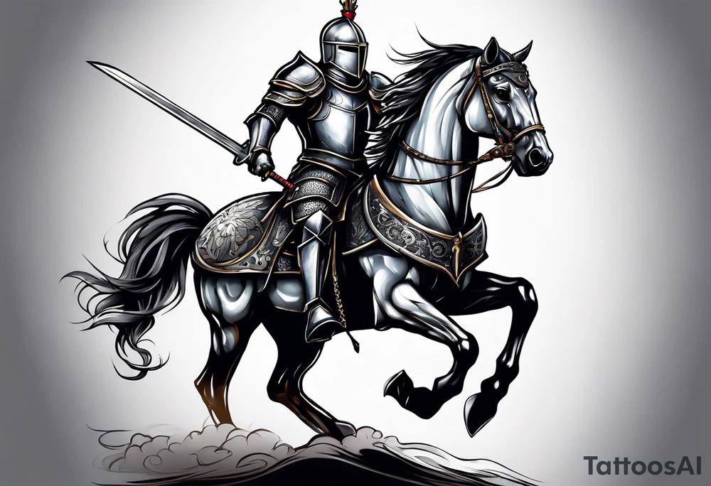Templer knight on horse with sword an shield tattoo idea