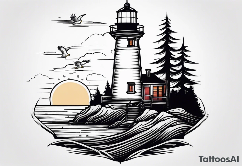 lighthouse, eagle tattoo idea