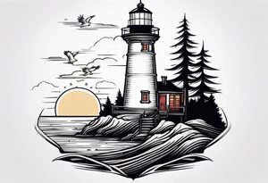 lighthouse, eagle tattoo idea