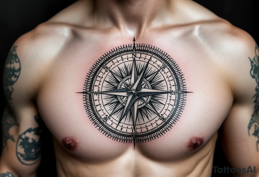 Roman stoic theme with sun dial compass tattoo idea