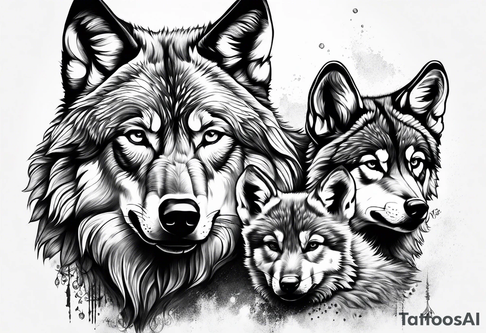 Alpha wolf with two cubs tattoo idea