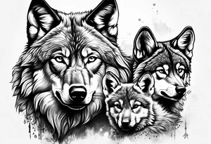 Alpha wolf with two cubs tattoo idea