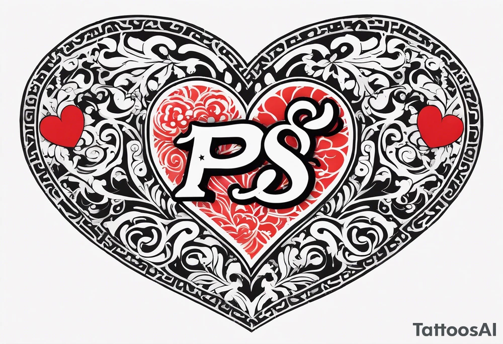 Heart made with letters p and s tattoo idea