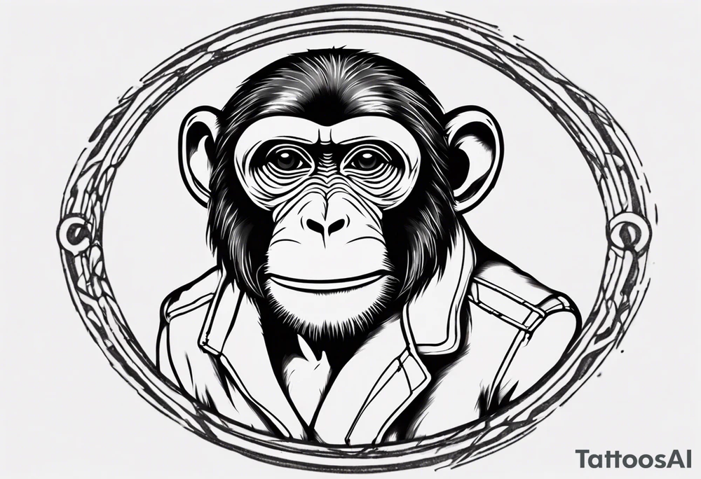 Create a monkey icon on a small disconnected circle tattoo idea