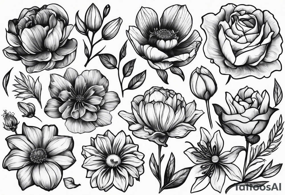 February and October and June birthflowers together small design for ribs tattoo idea