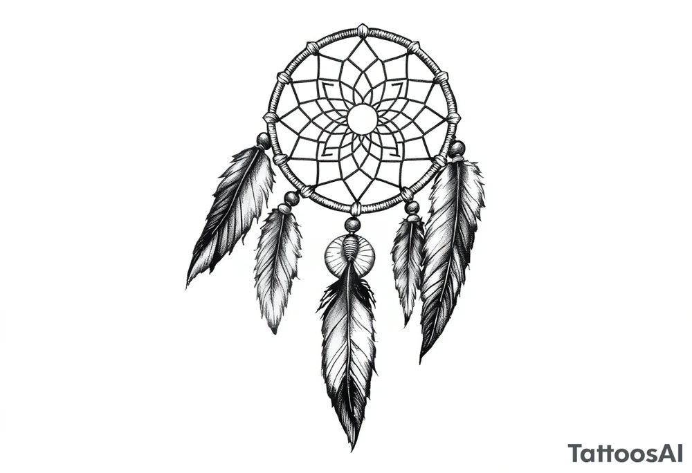 dreamcatcher with feathers, authentic tattoo idea