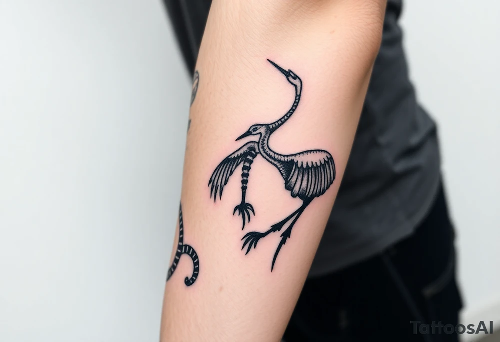 A snake and crane tattoo idea