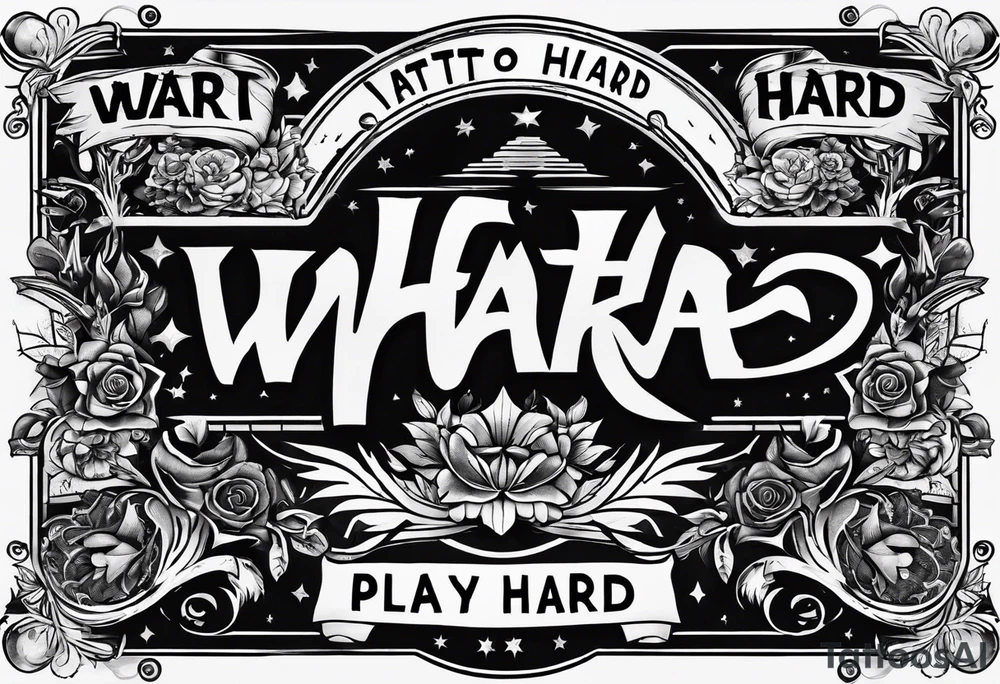 I want a tattoo containing the following two words "work hard" and "play hard". tattoo idea