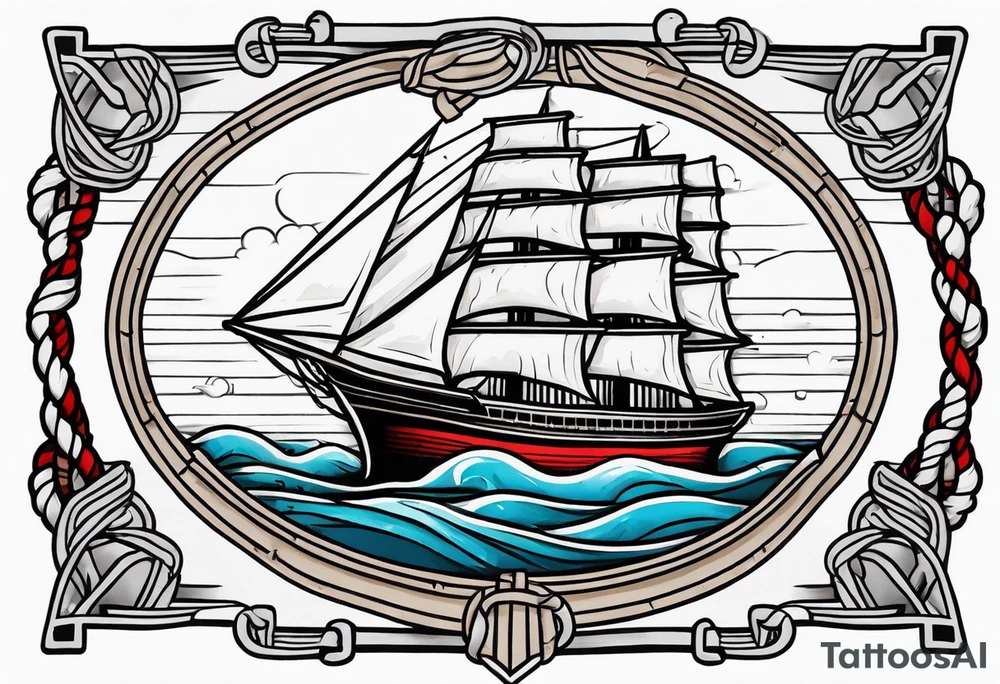 american traditional ship. rope border tattoo idea