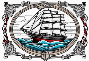 american traditional ship. rope border tattoo idea