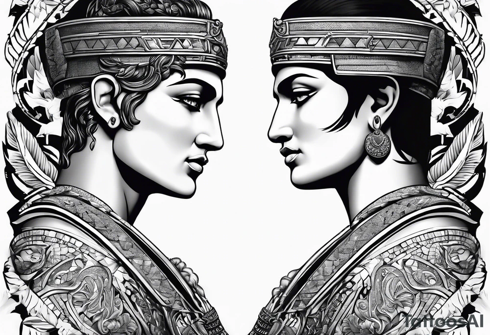 Alexander the Great & Cleopatra back to back just the head tattoo idea