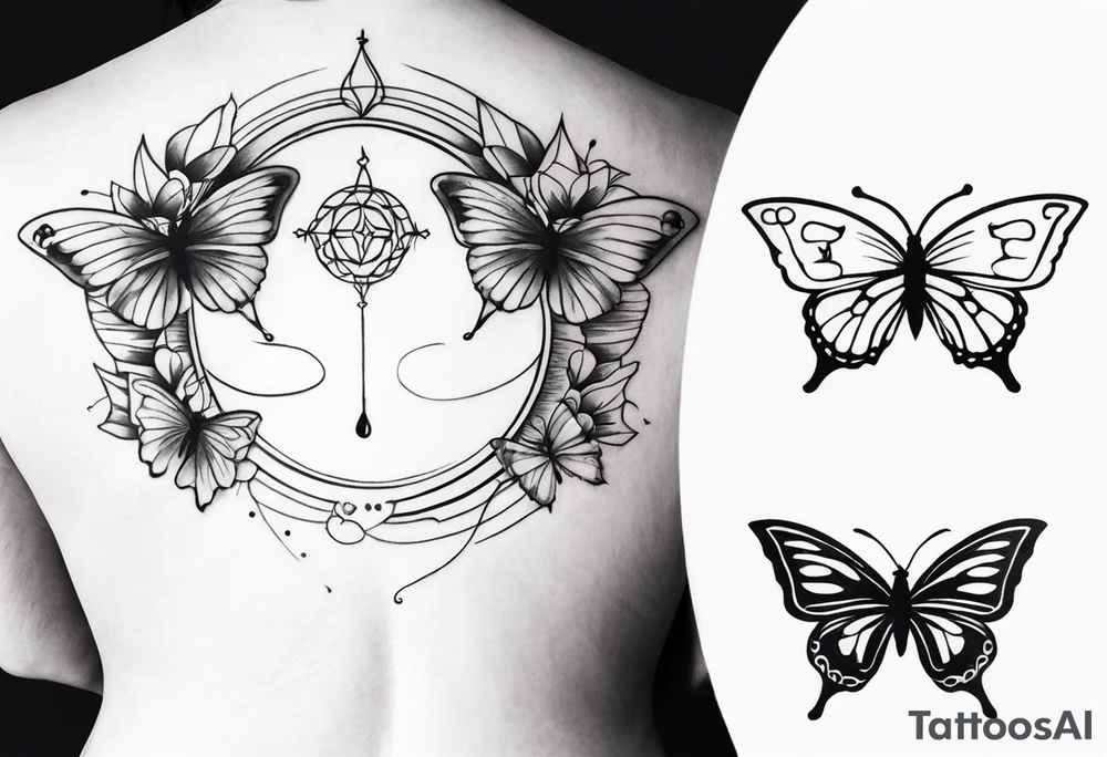 spine tattoo with a halo and butterflies tattoo idea
