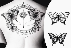 spine tattoo with a halo and butterflies tattoo idea