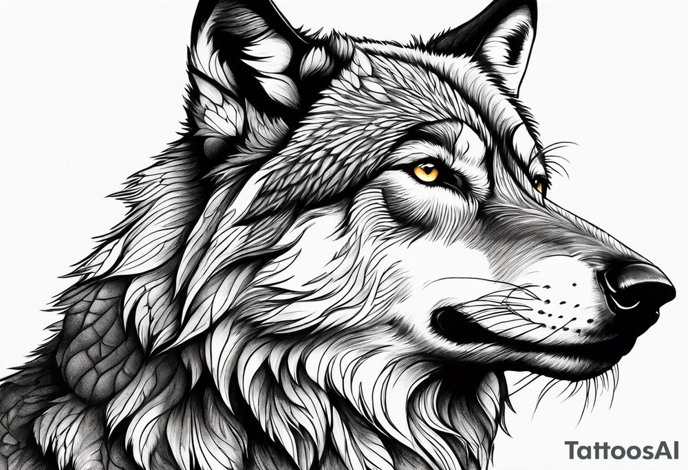 right side profile of a wolf face tattoo idea