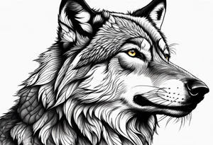 right side profile of a wolf face tattoo idea