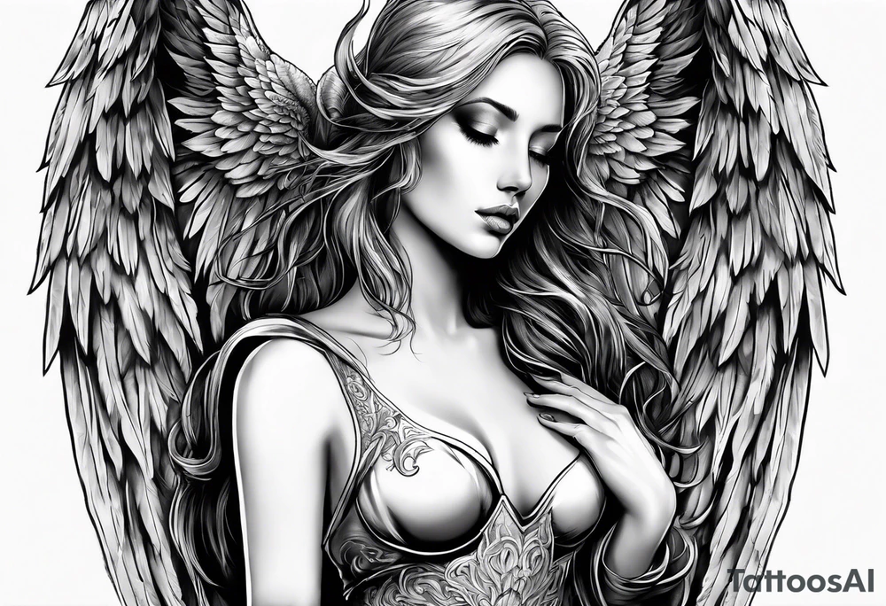 realistic full body of angel of death, without face, man tattoo idea
