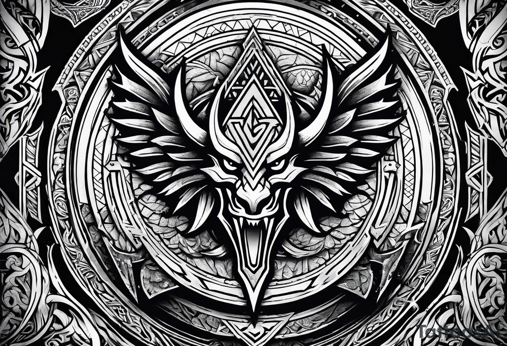Valhalla sword shield dragon axe Valknut tattoo idea