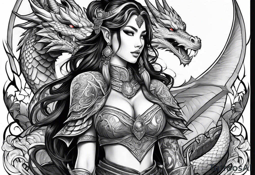 warriors princess with dragon partner tattoo idea