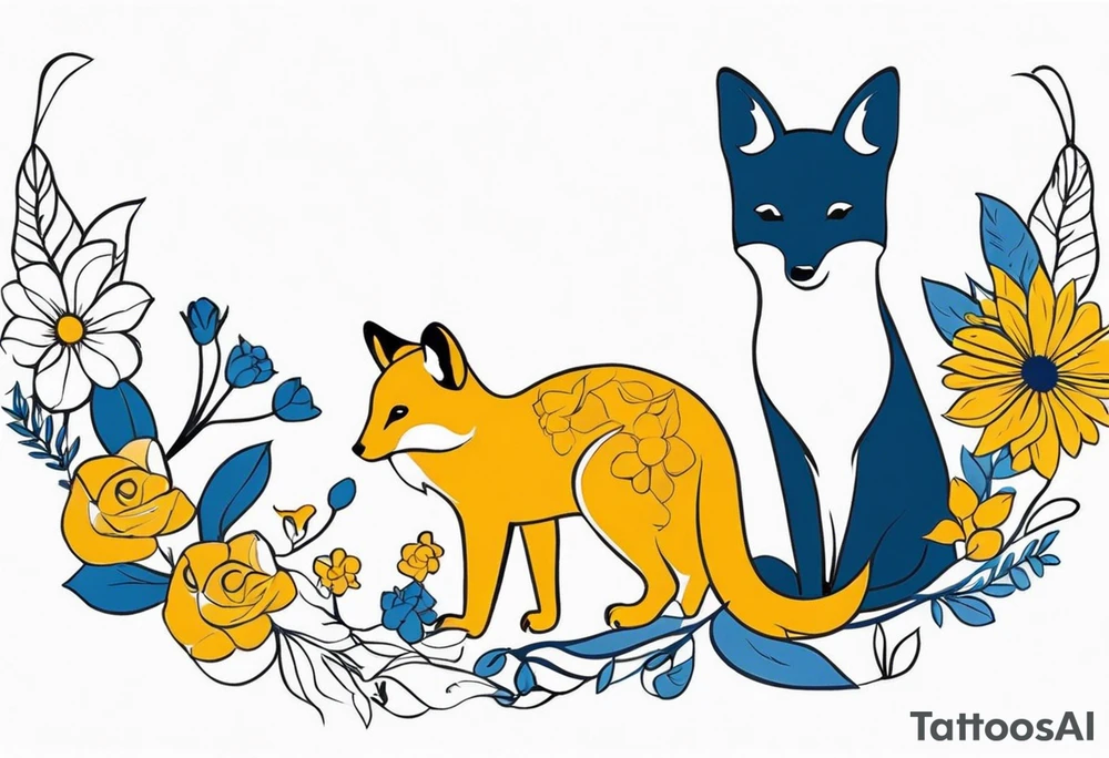 It will be a matching tattoo for 4 women. Our favorite flowers are yellow roses, lillies, blue daisies, and dahlias. Our favorite animals are koala, cat, turtle, and fox. tattoo idea