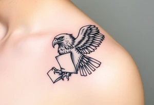 majestic eagle with paper in ita claws tattoo idea