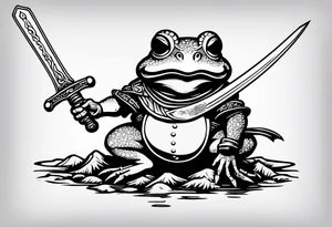 toad with sword; samurai sword Is pointing down(sword stuck in the ground) as if the toad was standing; no clothes tattoo idea