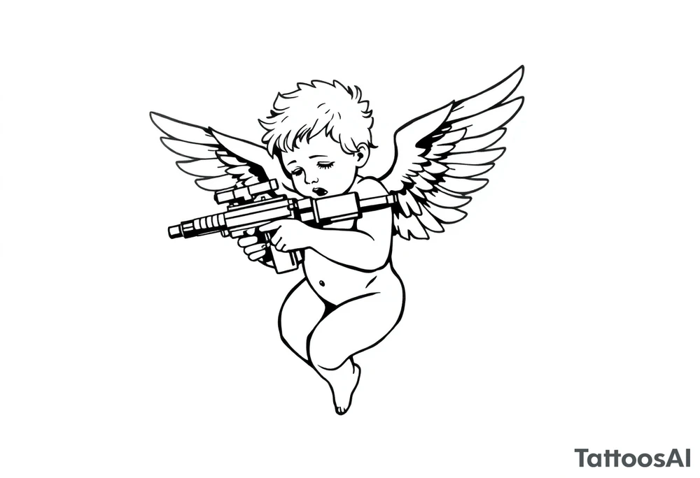 cherub with machine gun tattoo idea