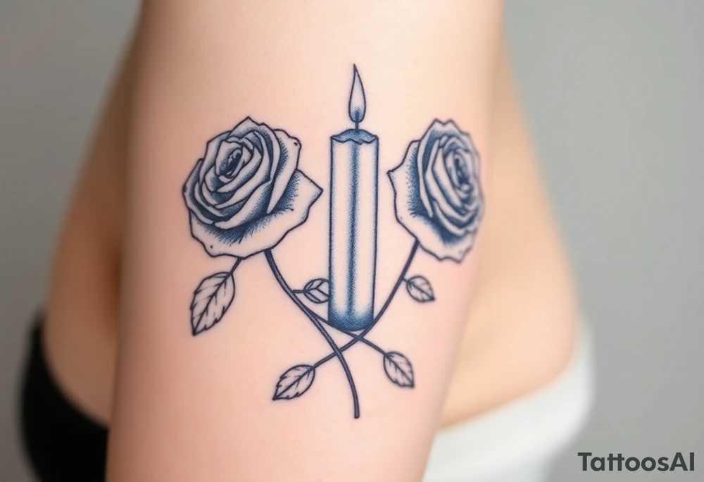 Two hands, two roses, two candles, blue tattoo idea