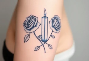 Two hands, two roses, two candles, blue tattoo idea
