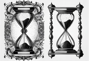 ornate hourglass, long, cosmic stardust, masculine, minimalist, tattoo idea