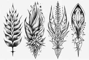 full arm. pointy leaves and geometric shapes tattoo idea