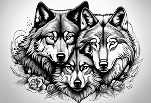 Wolves in love with family of 5 tattoo idea