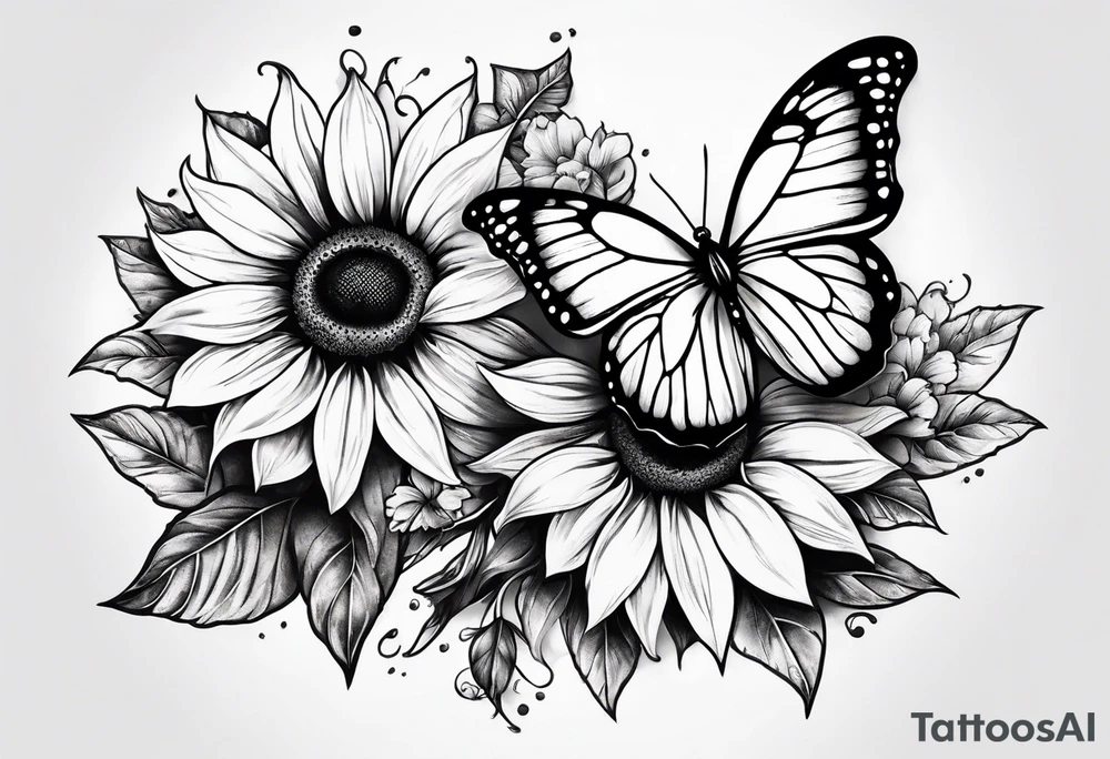 Half butterfly half sunflower tattoo idea