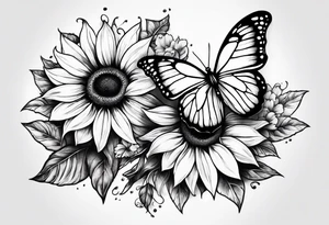 Half butterfly half sunflower tattoo idea