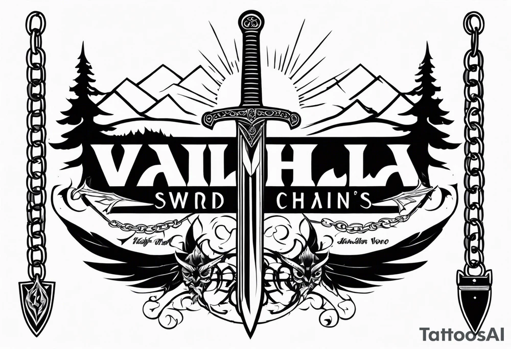 Valhalla sword fire chains family tattoo idea