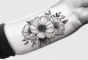 Man’s forearm tattoo with September birth flowers and the verse Ephesians 5:25 tattoo idea