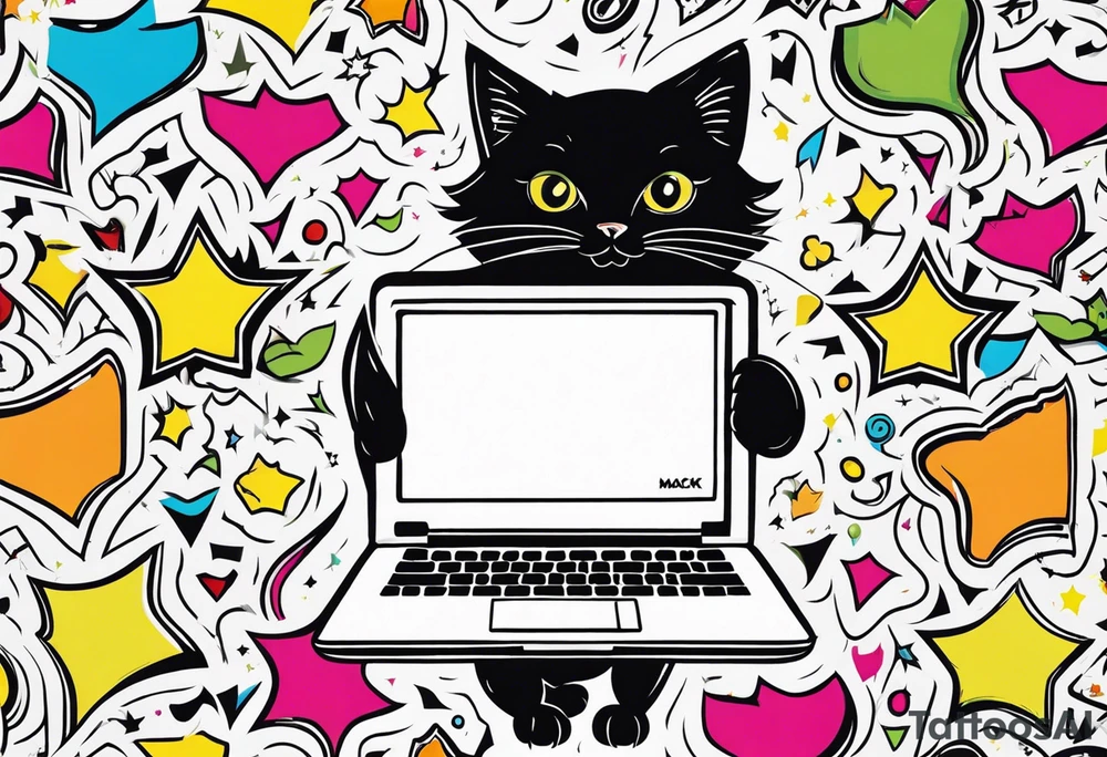 кот и mackbook tattoo idea
