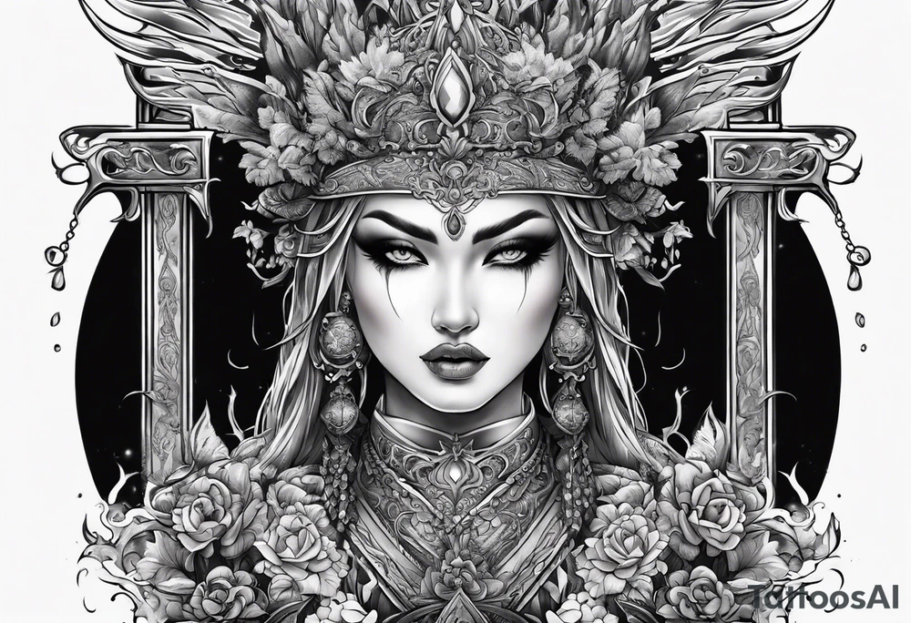 the goddess nemesis sword scary blood hell tattoo idea