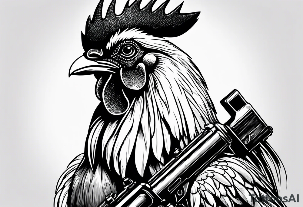 rooster holding a machine gun tattoo idea