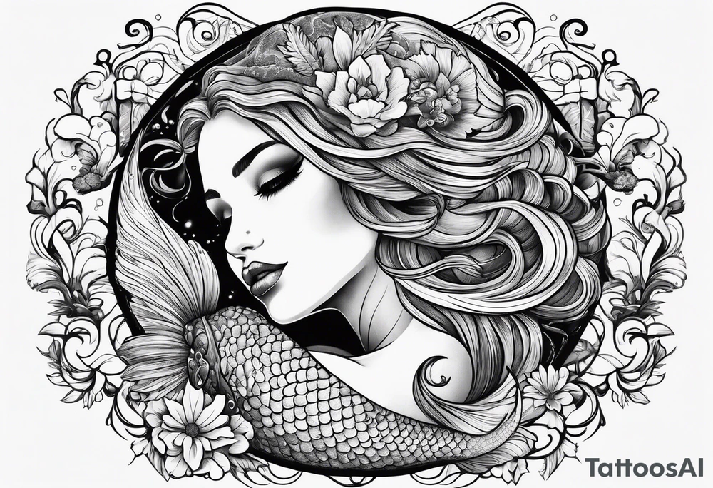 Russian mermaid creepy tattoo idea