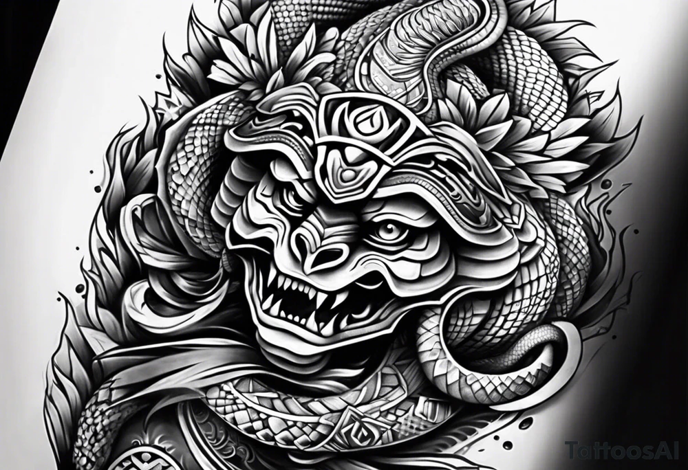 aztec snake sleeve tattoo idea