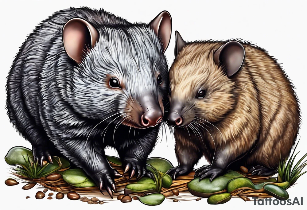 Wombat with Platypus, Echidna & Sugar Glider tattoo idea