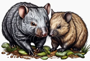 Wombat with Platypus, Echidna & Sugar Glider tattoo idea