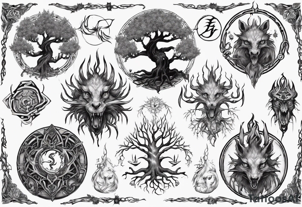 Yggdrasil with Nidhogg and Ratatoskr tattoo idea